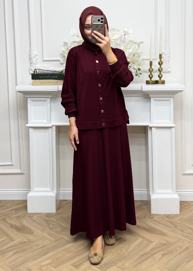 Feraye Merserize Etekli Takım Bordo