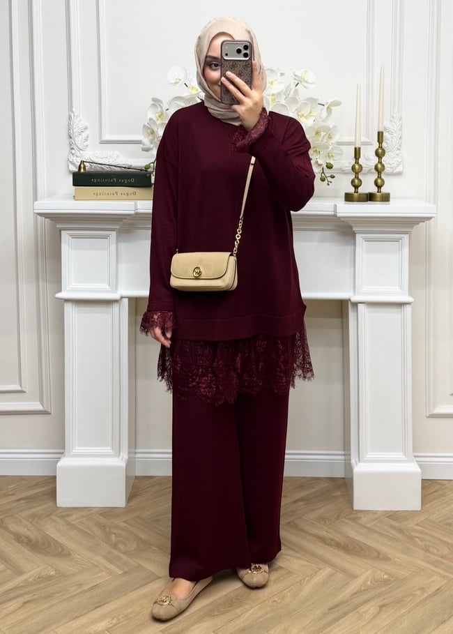 Layla Merserize Takım Bordo