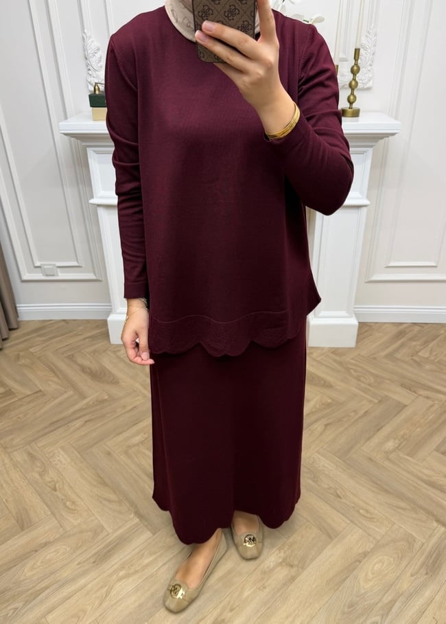 Mayla Merserize Etekli Takım Bordo