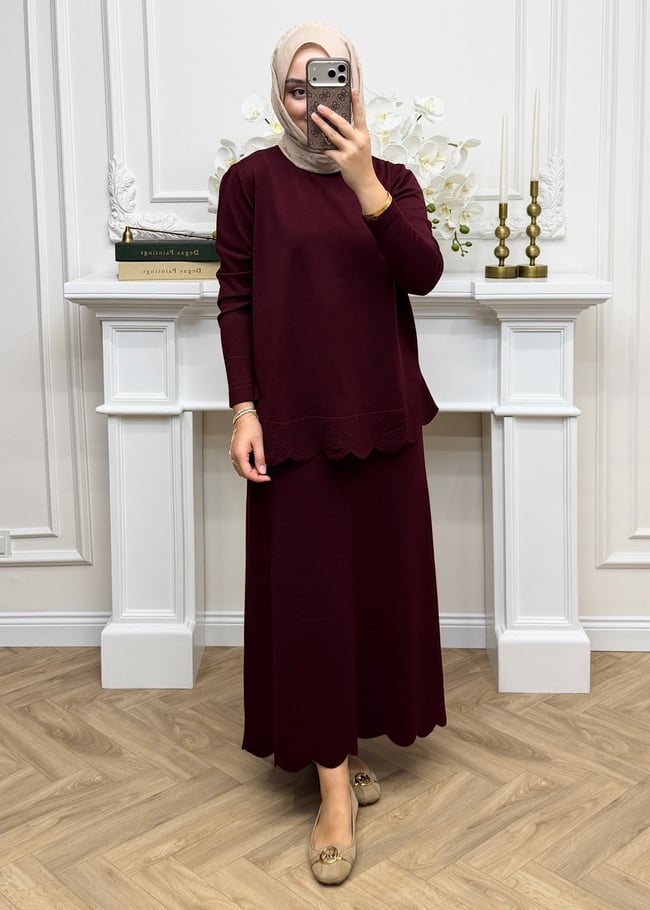 Mayla Merserize Etekli Takım Bordo