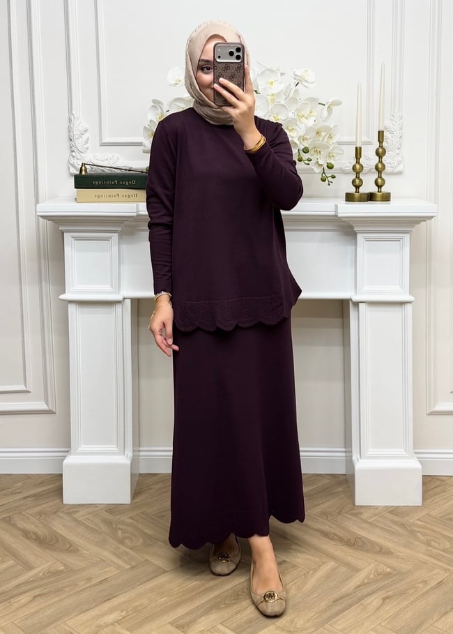 Mayla Merserize Etekli Takım Mürdüm