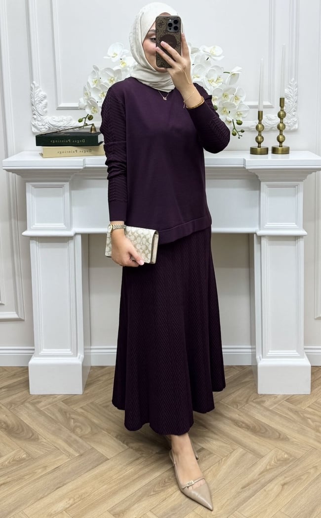Melinda Merserize Etekli Takım Mürdüm