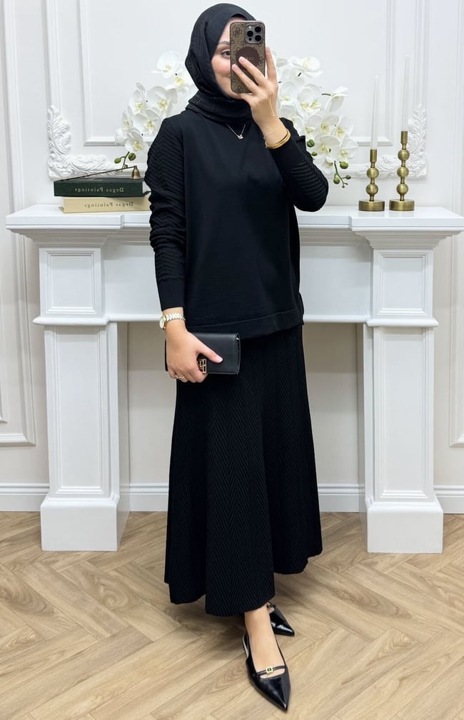 Melinda Merserize Etekli Takım Siyah