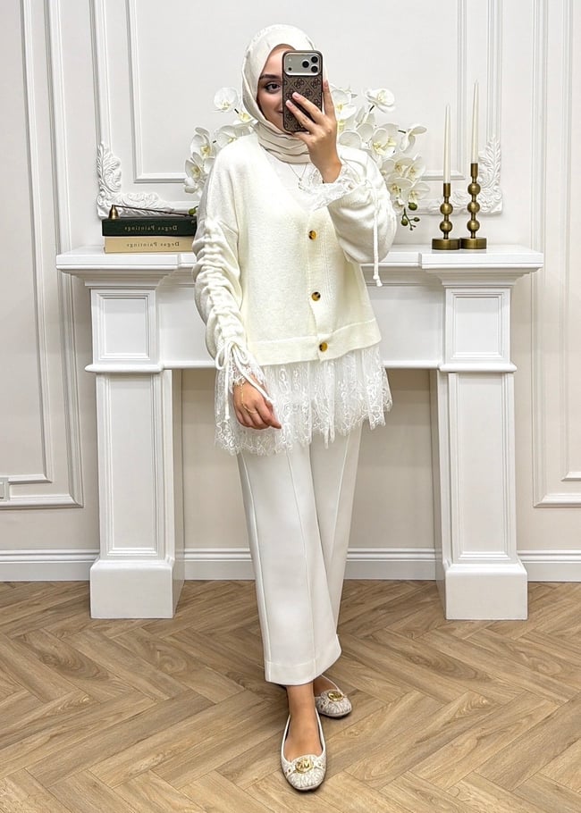 Melissa Dantelli Hırka Beyaz