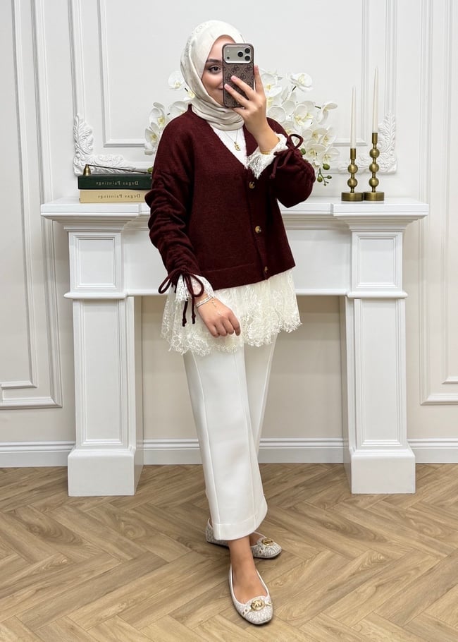 Melissa Dantelli Hırka Bordo