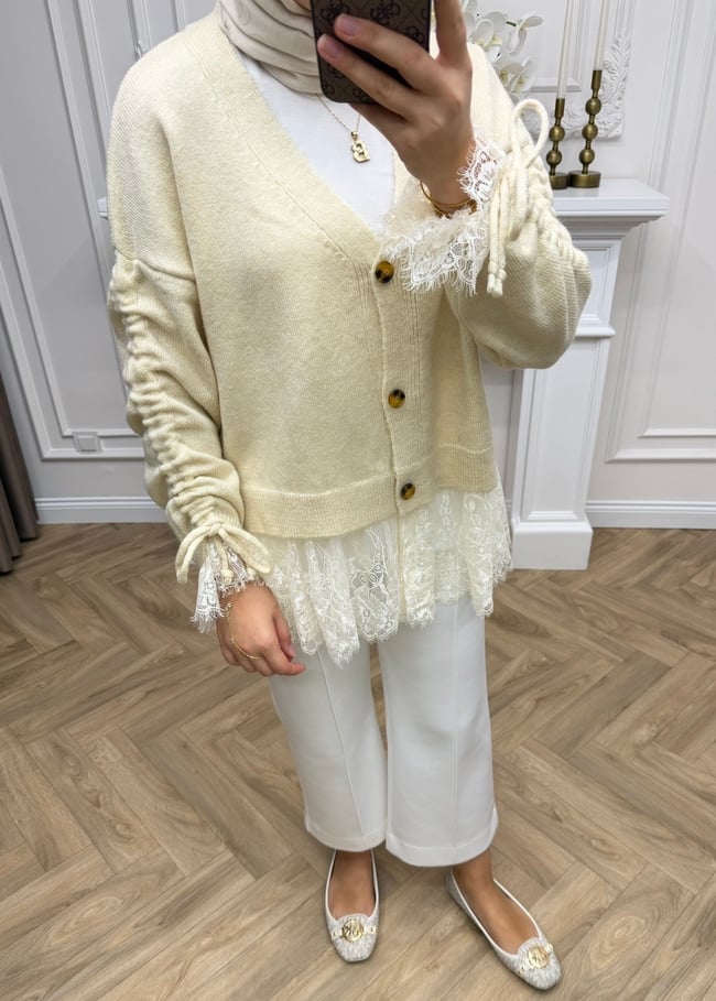 Melissa Dantelli Hırka Ekru