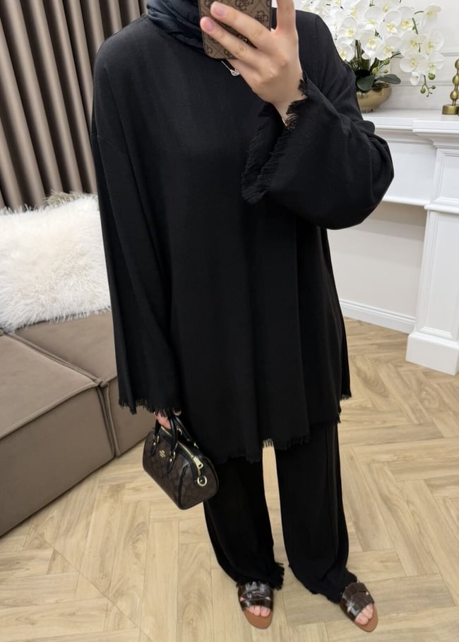 Pamel Pamuk Keten Takım Siyah
