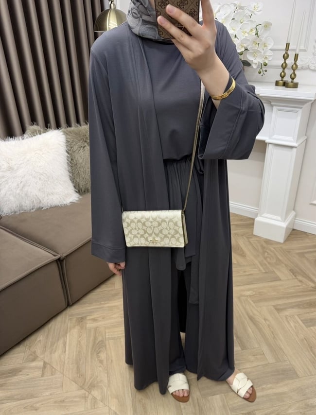 Pena Oysho Pantolonlu Abaya Takım Antrasit(Ön sipariş)