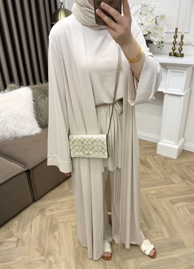 Pena Oysho Pantolonlu Abaya Takım Ekru