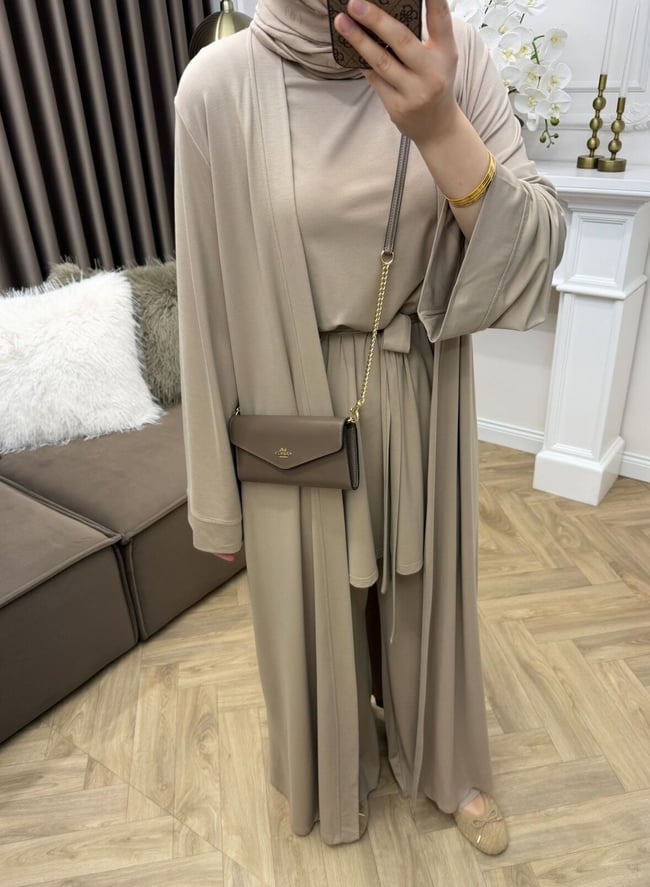 Pena Oysho Pantolonlu Abaya Takım Vizon(Ön sipariş)