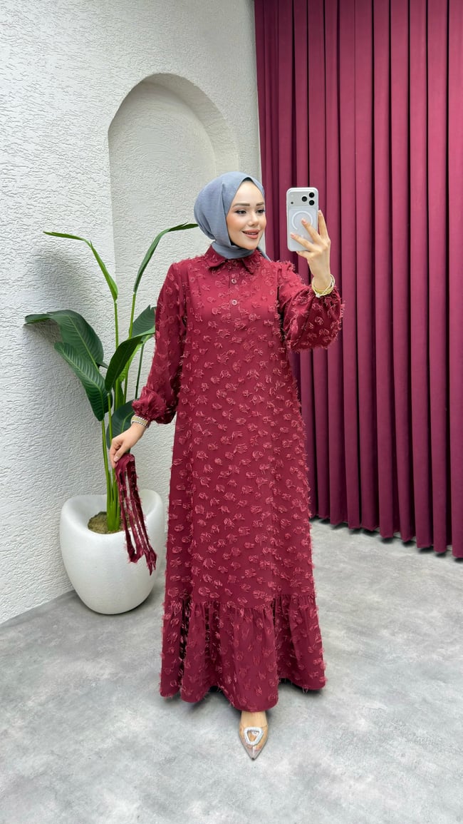 Alya Püsküllü Elbise 1014 Bordo