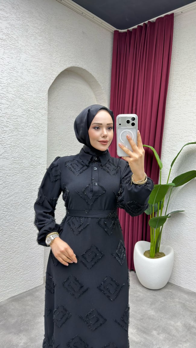Carmen Püsküllü Elbise 6147 Siyah