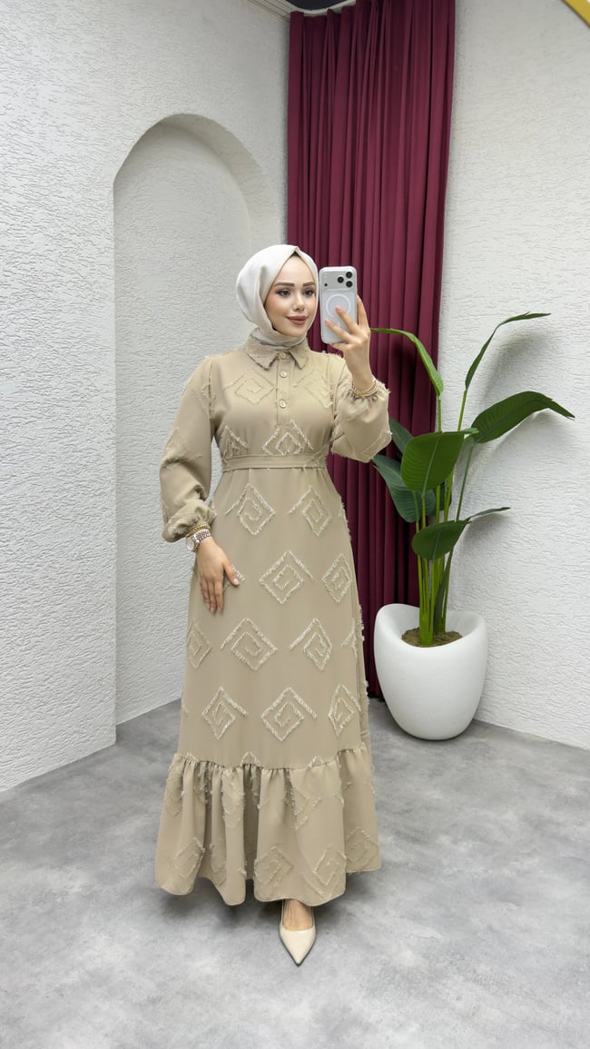 Carmen Püsküllü Elbise 6147 Vizon
