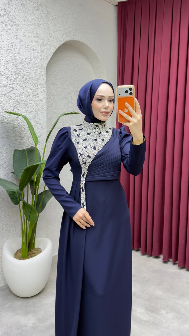 Gülfem Önü Taşlı Abiye 8081 Lacivert