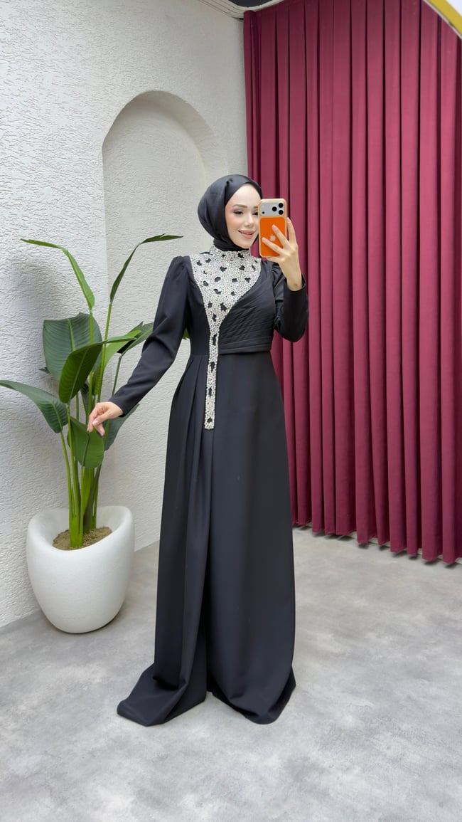 Gülfem Önü Taşlı Abiye 8081 Siyah