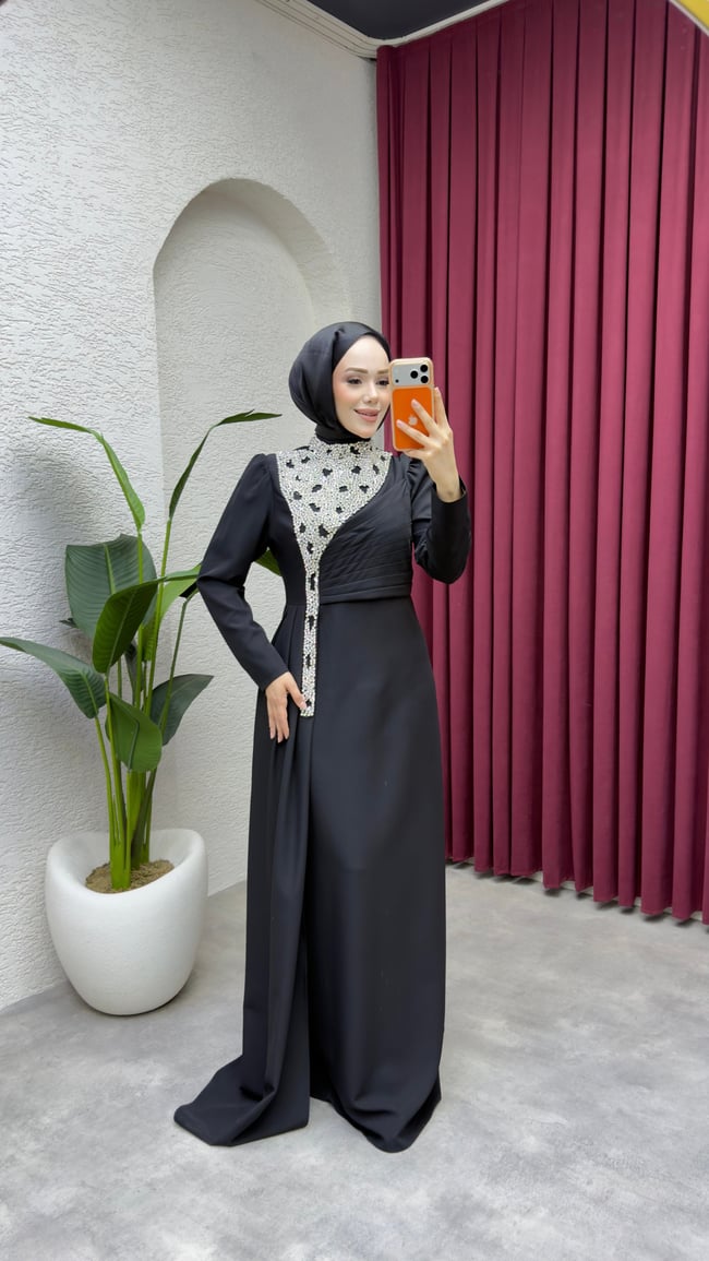 Gülfem Önü Taşlı Abiye 8081 Siyah