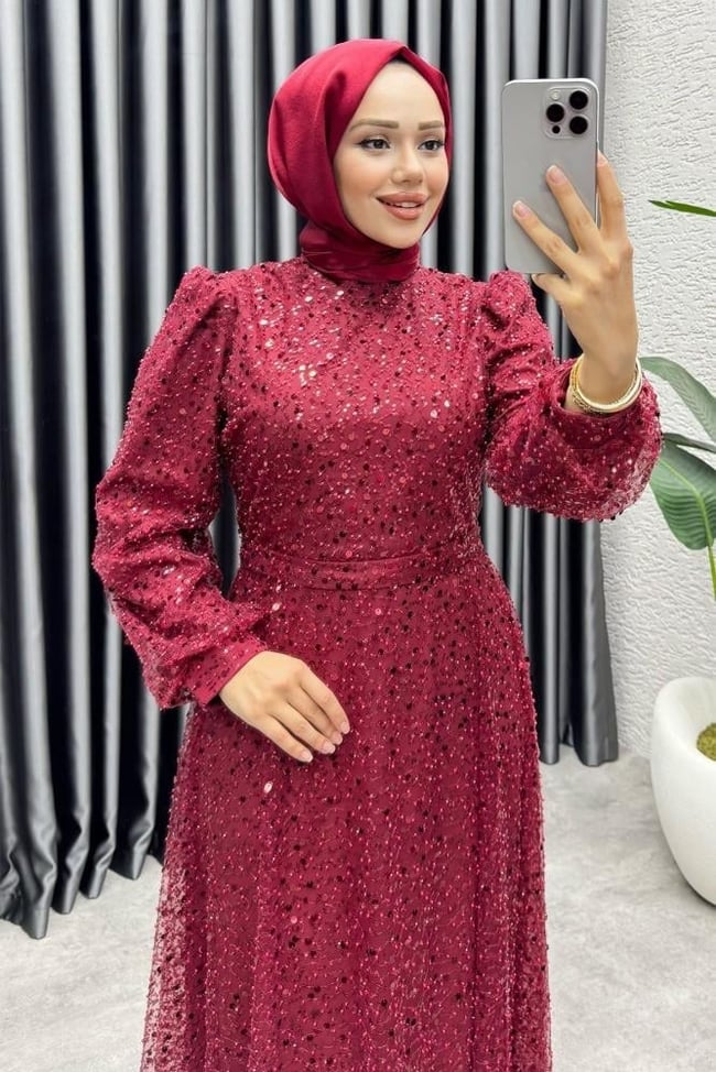 Maral Pullu Abiye 6653 Bordo
