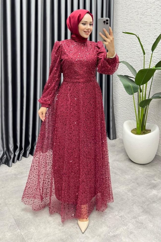 Maral Pullu Abiye 6653 Bordo