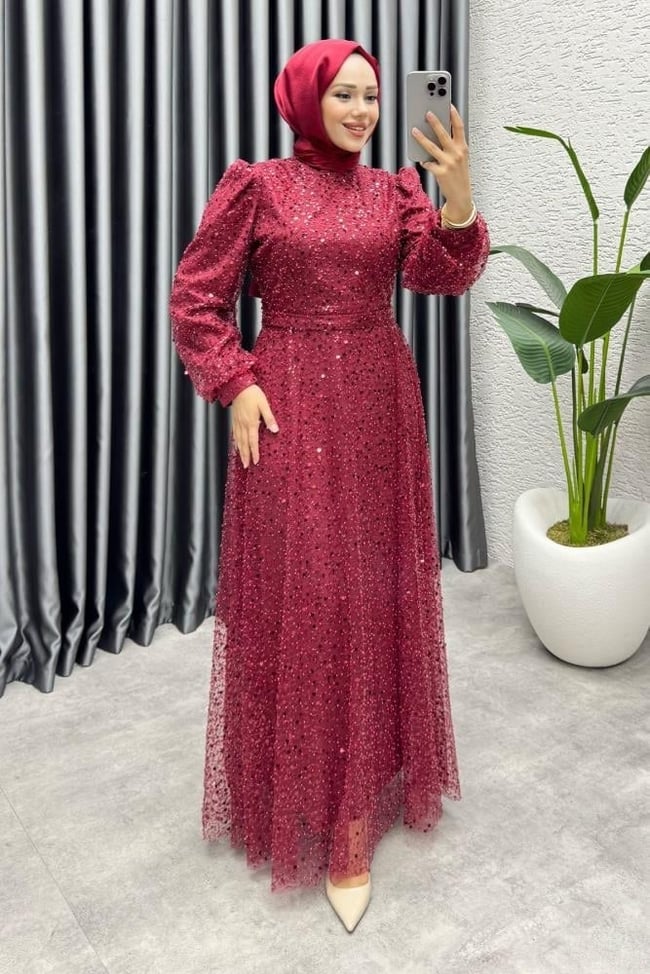 Maral Pullu Abiye 6653 Bordo