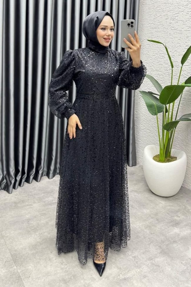 Maral Pullu Abiye 6653 Siyah