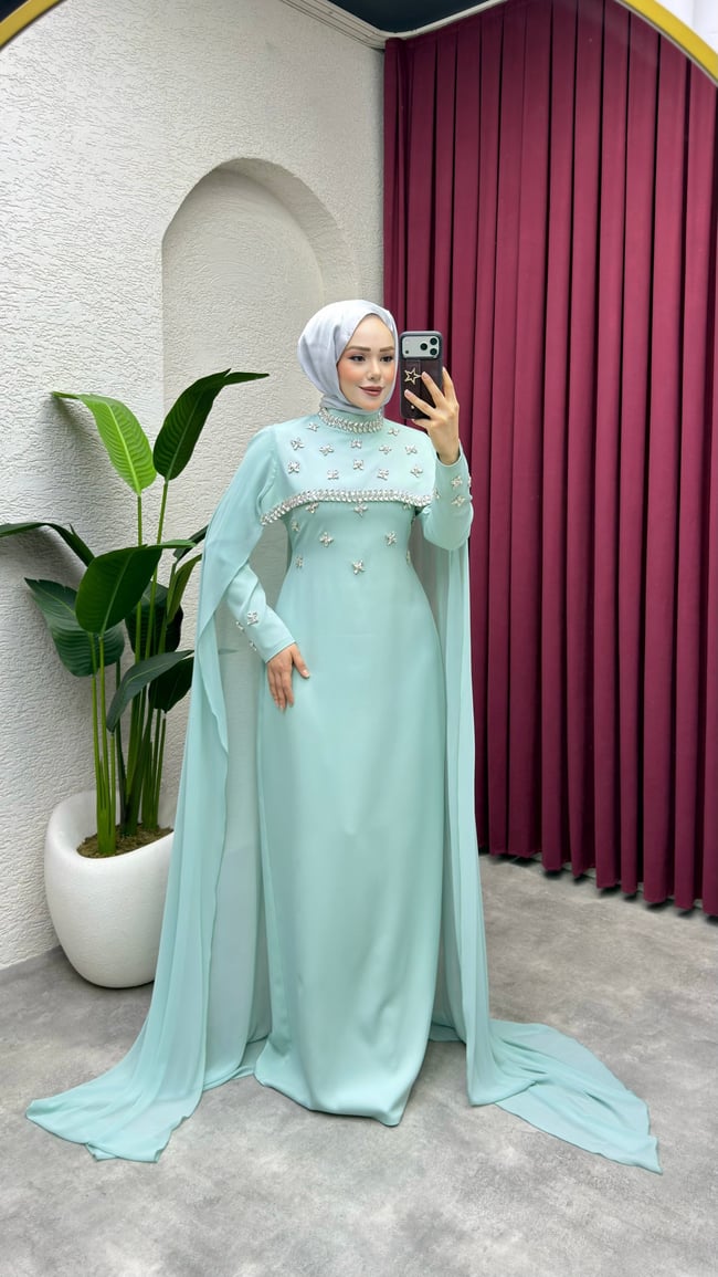 Parla Pelerinli Kalem Abiye 8054 Mint