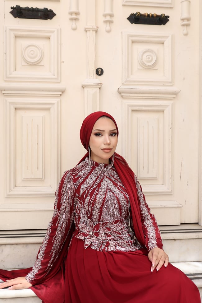 Zerrin Taşlı Şifon Abiye 6669 Bordo