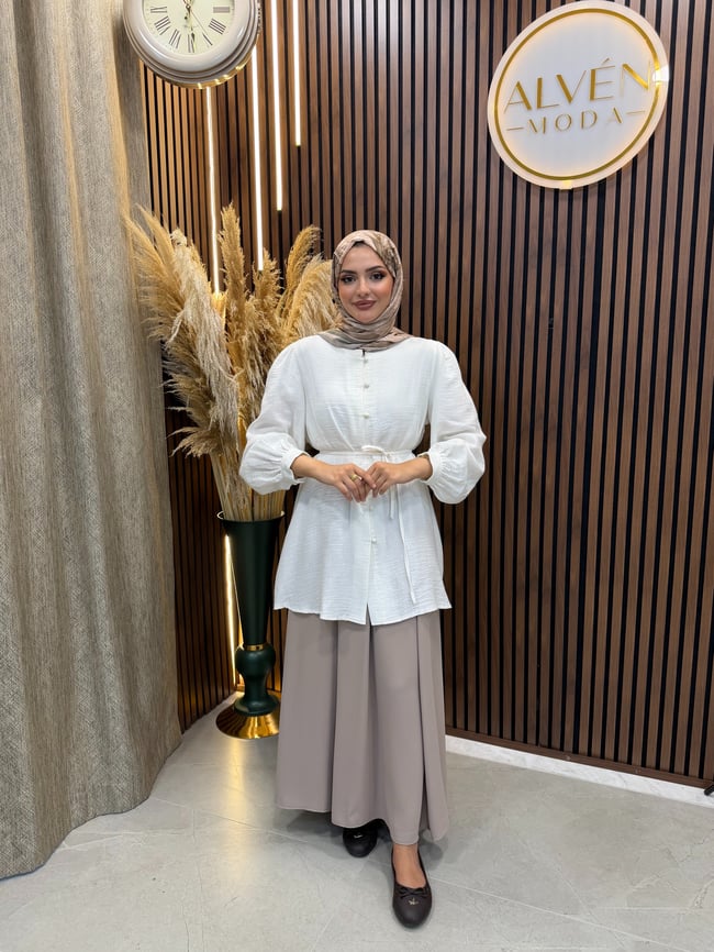 Arel Müslin Kumaş Tunik | Beyaz