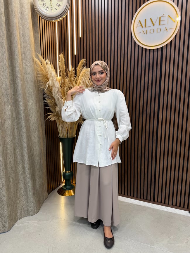 Arel Müslin Kumaş Tunik | Beyaz