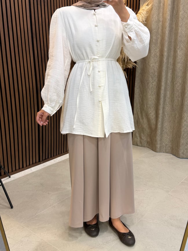 Arel Müslin Kumaş Tunik | Beyaz