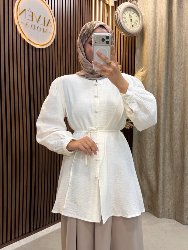 Arel Müslin Kumaş Tunik | Beyaz
