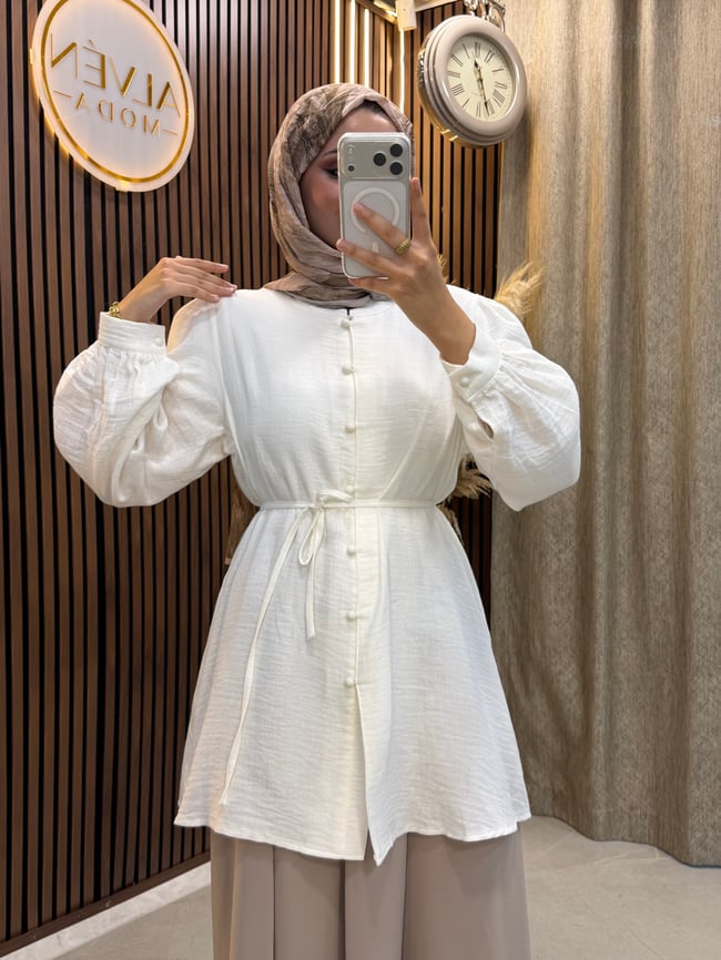 Arel Müslin Kumaş Tunik | Beyaz