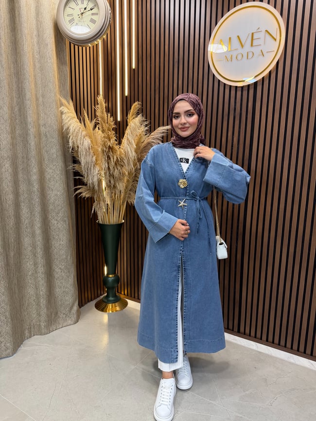 Arla Broş Detaylı Denim Kap | Mavi