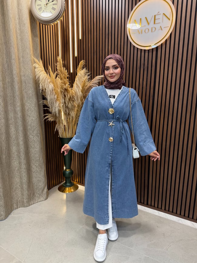 Arla Broş Detaylı Denim Kap | Mavi