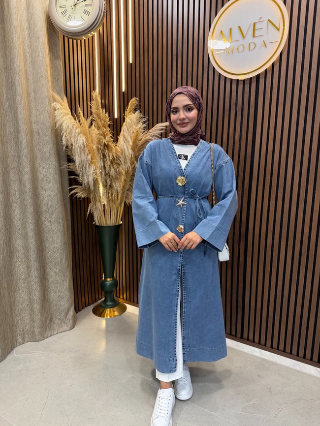 Arla Broş Detaylı Denim Kap | Mavi