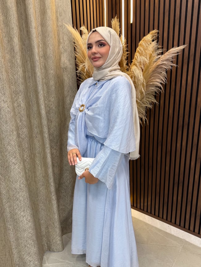 Elin Pelerin Detaylı Broşlu 3 lü Takım | Mavi