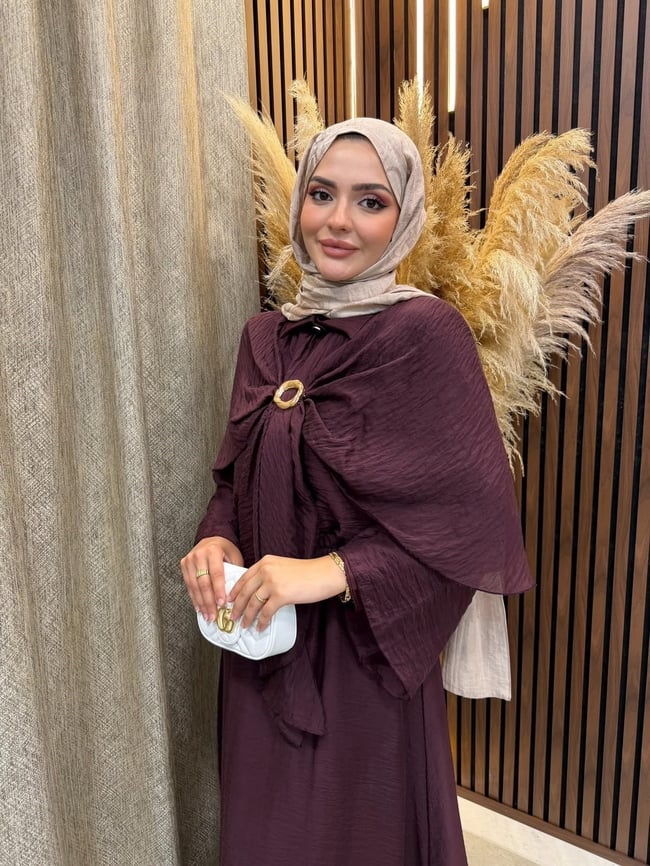 Elin Pelerin Detaylı Broşlu 3 lü Takım | Mürdüm