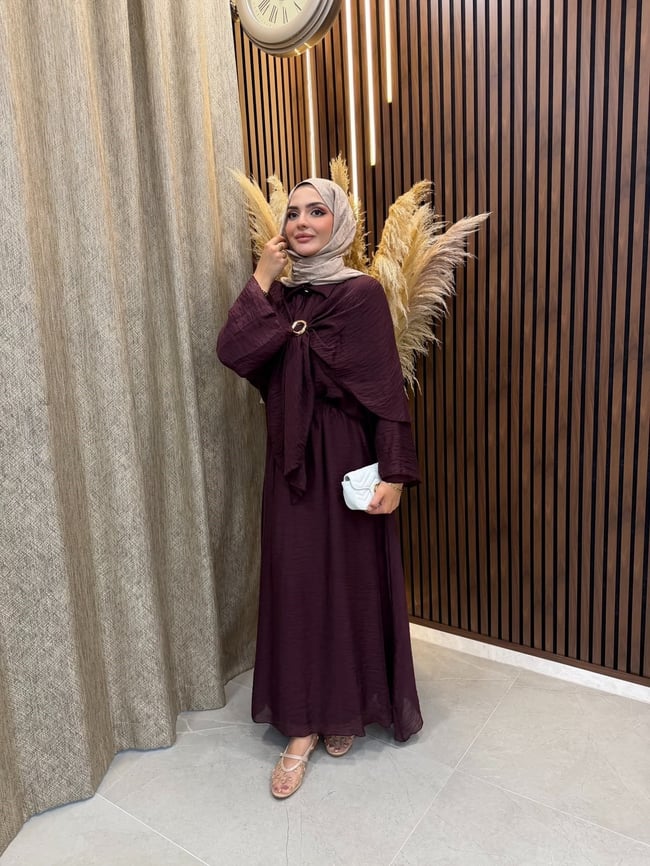 Elin Pelerin Detaylı Broşlu 3 lü Takım | Mürdüm