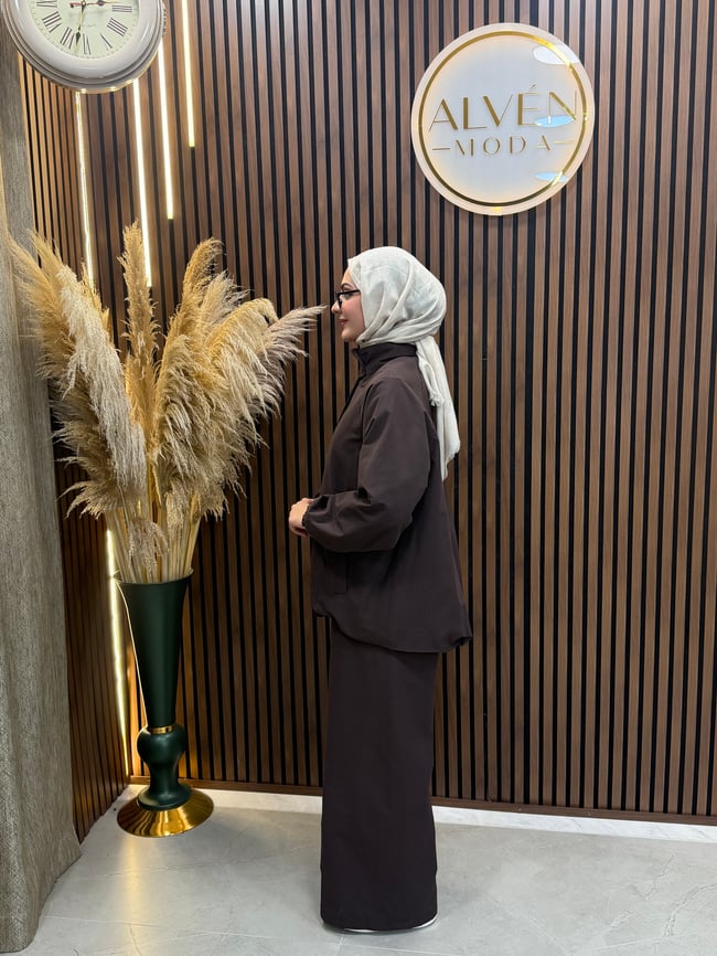 Elisa Astarlı Ceket Görünümlü Günlük İkili Takım | Kahve