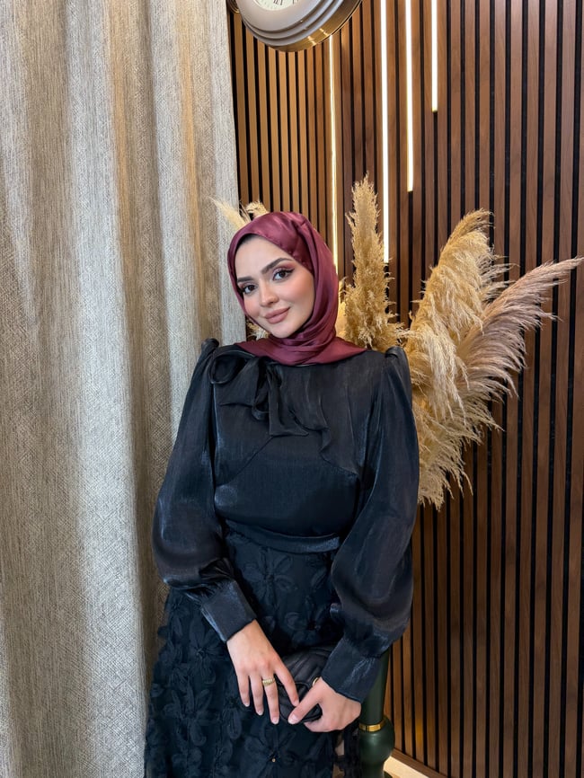 Elya Çiçek Dokulu Etekli Takım | Siyah