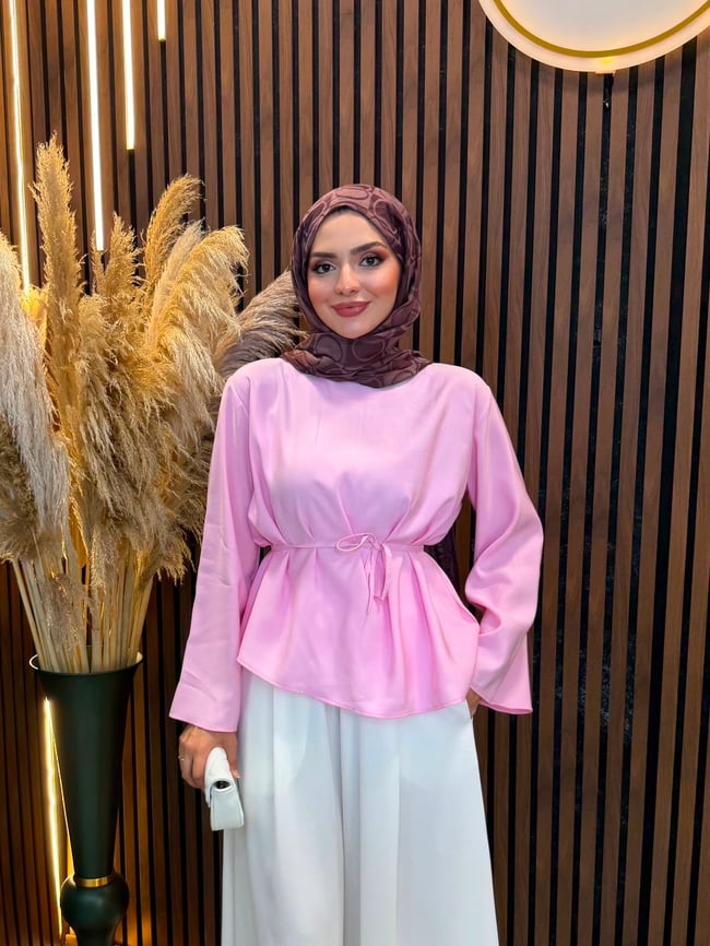 Elya Fermuarlı Çapraz Kesim Tensel Modal  Bluz | Pudra