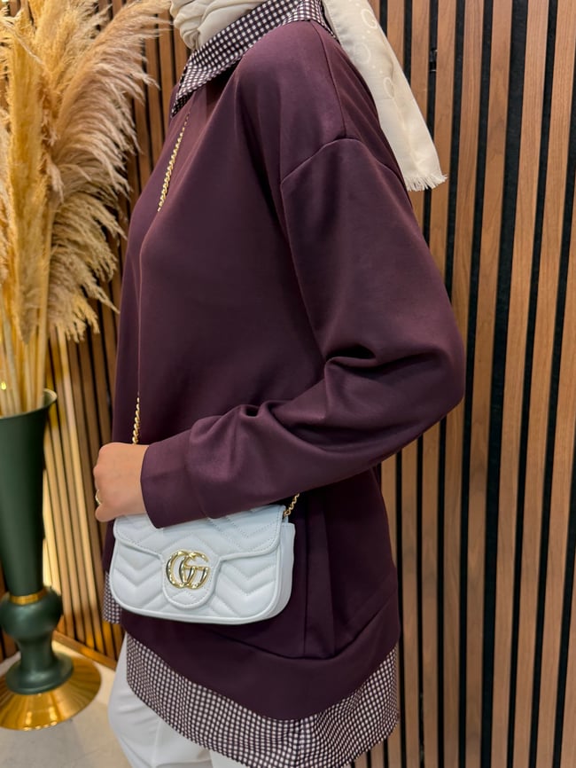 Leni Oysho Kumaş Ekose Detaylı Sweatshirt | Mor