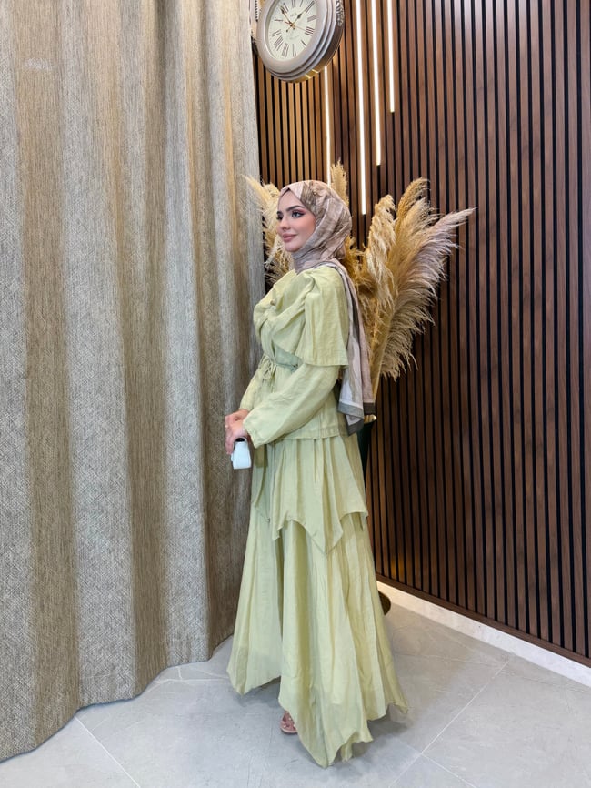 Liana Broş Detaylı Kat Etekli Takım | Mint Yeşili 