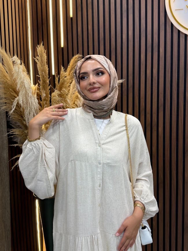 Lise Keten Salaş Elbise | Bej