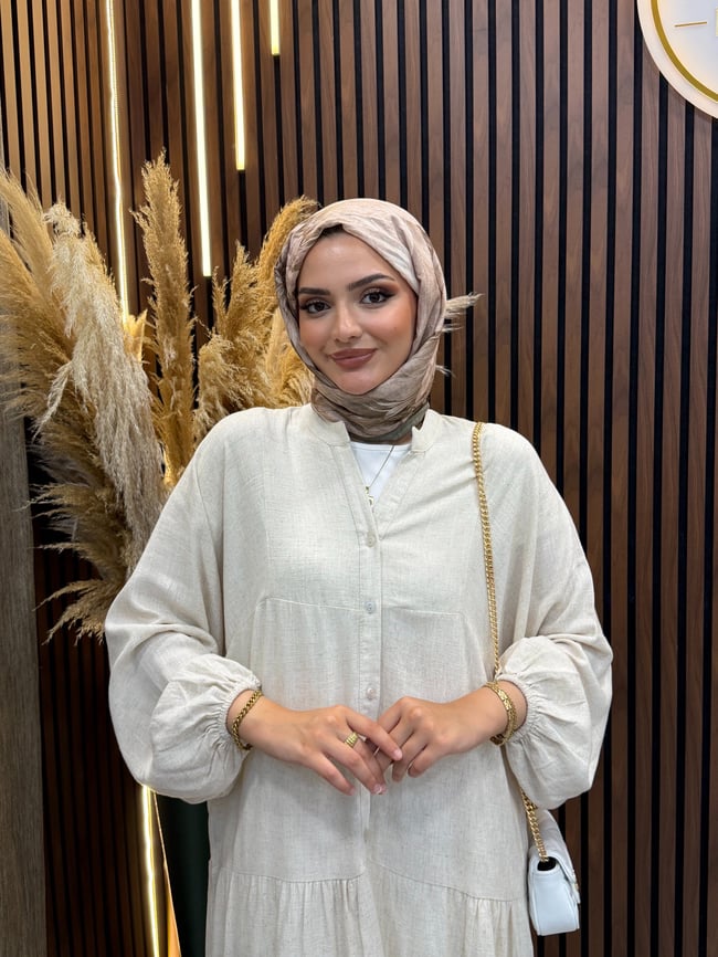 Lise Keten Salaş Elbise | Bej