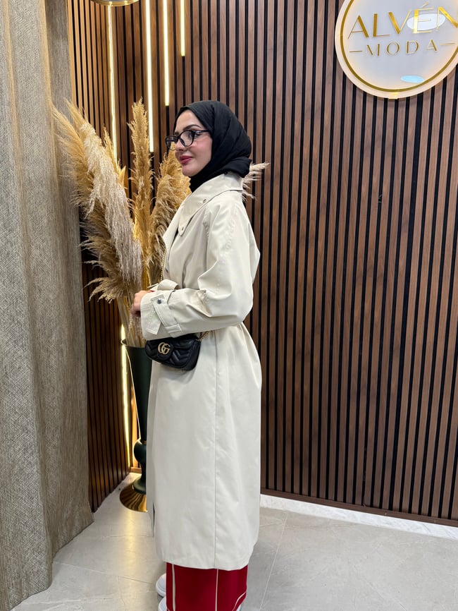 Melia Premium Su Geçirmez Kuşaklı Oversize Trençkot | Bej
