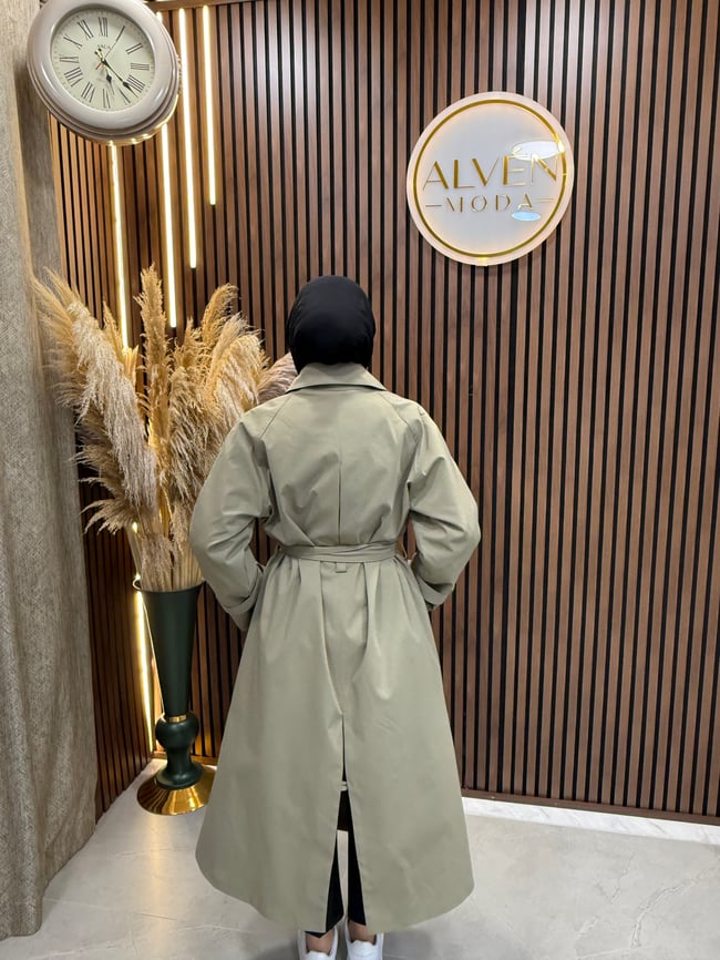 Melia Premium Su Geçirmez Kuşaklı Oversize Trençkot | Haki
