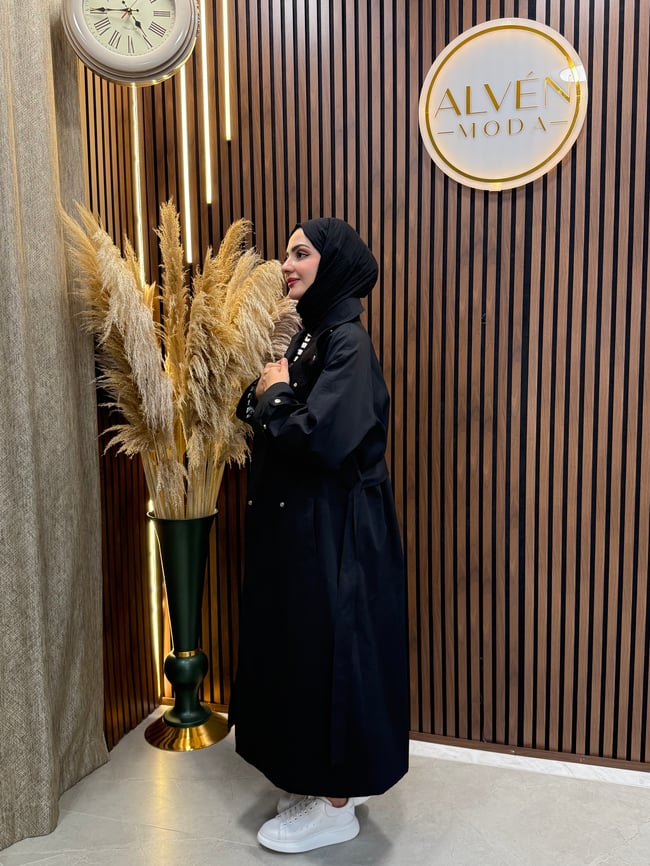 Melia Premium Su Geçirmez Kuşaklı Oversize Trençkot | Siyah