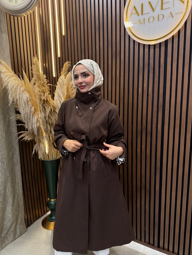 Melia Premium Su Geçirmez Kuşaklı Oversize Trençkot | Kahverengi