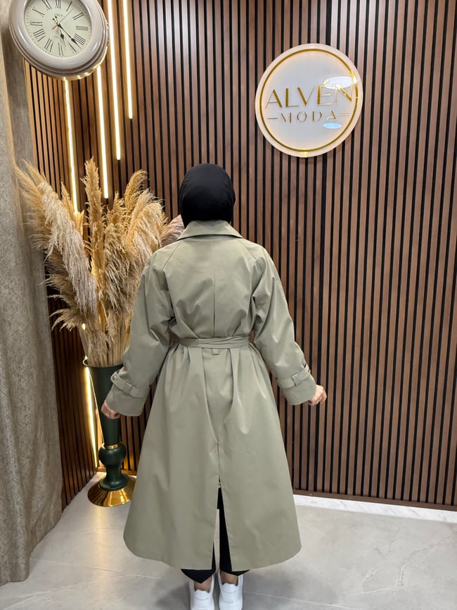 Melia Premium Su Geçirmez Kuşaklı Oversize Trençkot | Haki