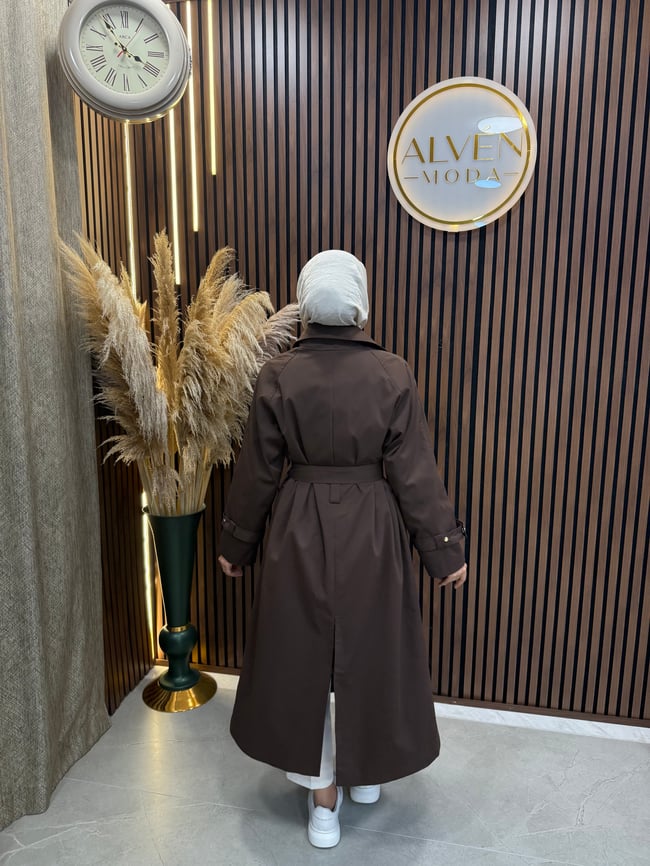 Melia Premium Su Geçirmez Kuşaklı Oversize Trençkot | Kahverengi